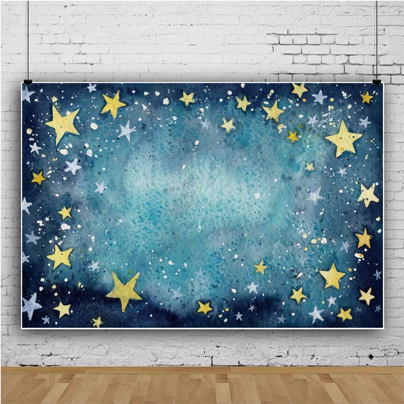 Renaiss 7x5ft Twinkle Little Star Baby Shower Party Backdrop Navy Blue Background Yellow Stars Meteor Shower Abstract Art Starry Sky Vintage Stage Decor Girls Boys Portrait Photo Shoot Studio Props - Image 3